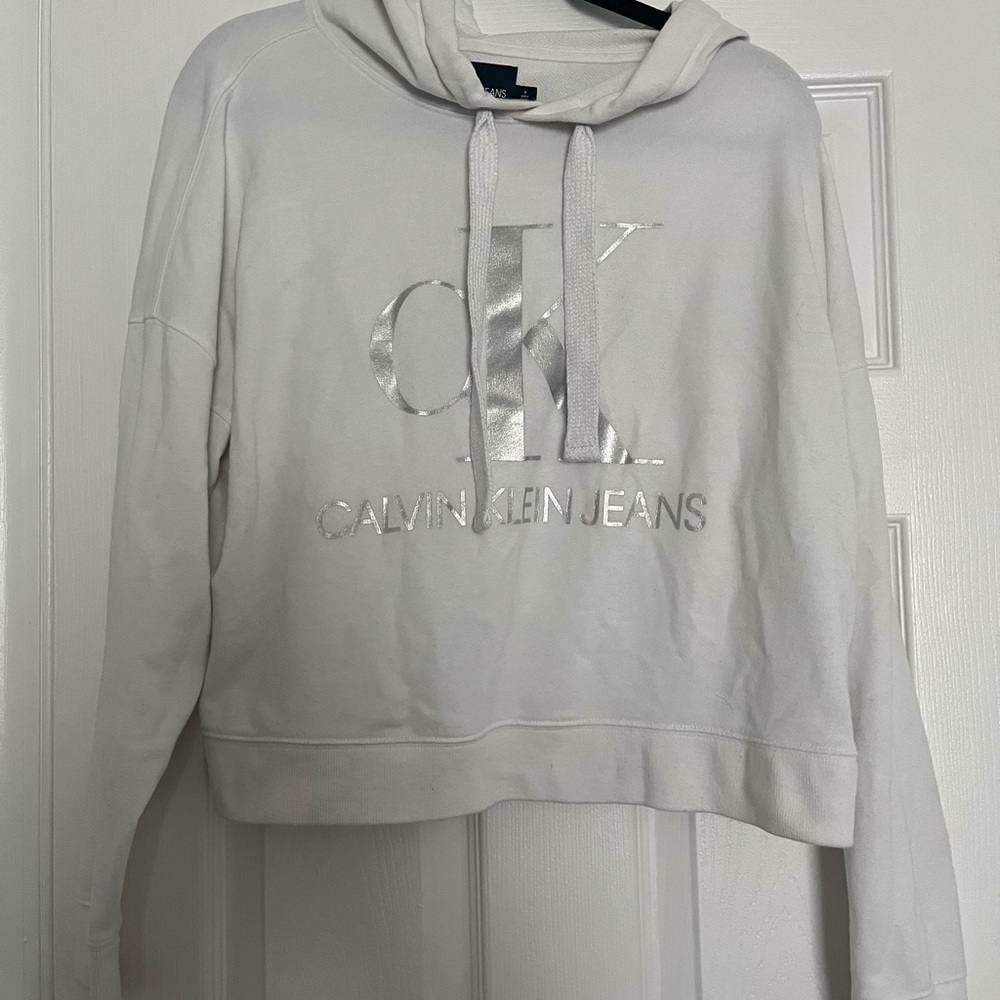 Calvin Klein Women's White Crop Hoodie
